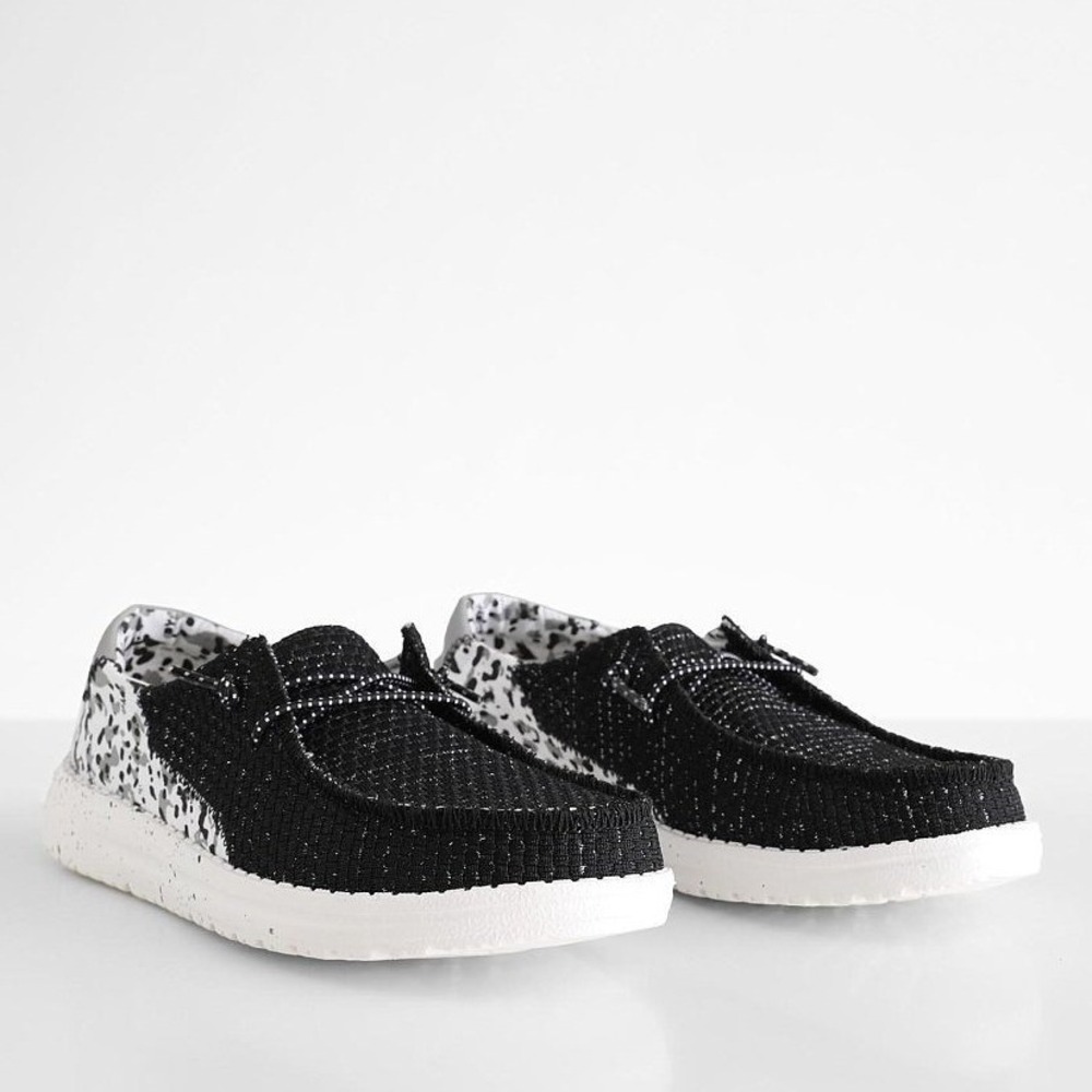 Hey Dude Wendy Tartan Dark‎ Cheetah Black White Slip On Shoes Womens Size 6